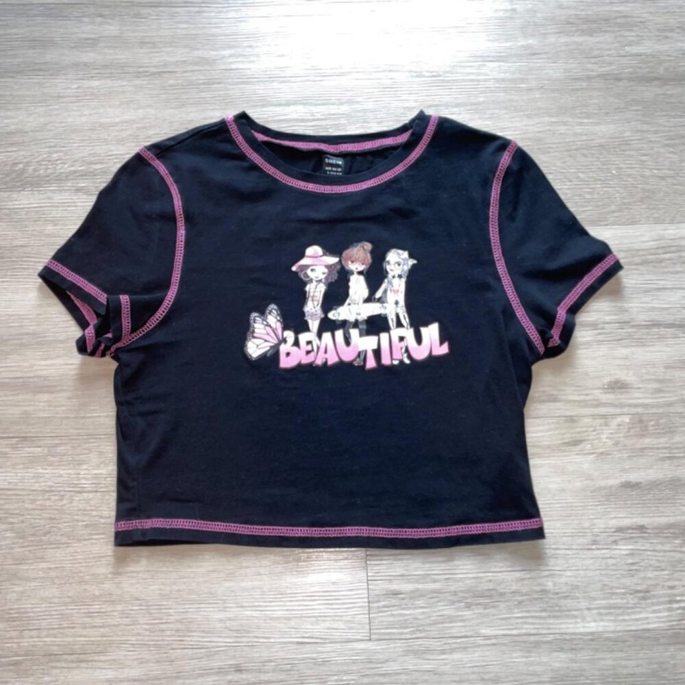 B;ACK/PINK CROP TOP